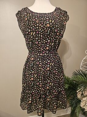 just ginger Black Midi Dress with Pink, Yellow & Mint Spot Print